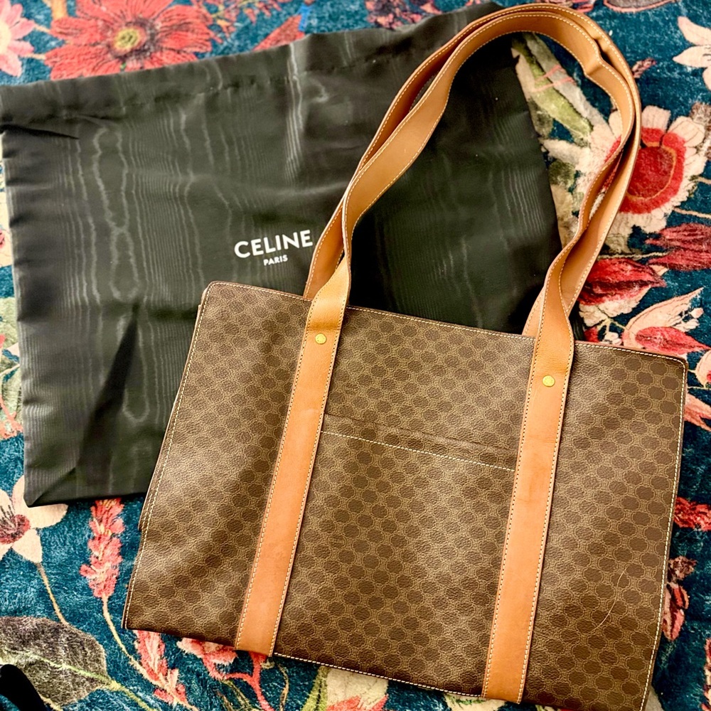 Celine Brown and Tan Patterned Briefcase